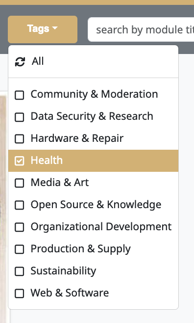 Filter modules by tags